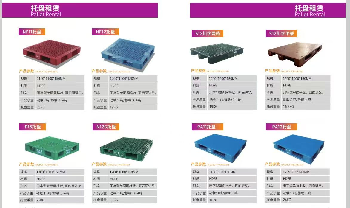新疆托盘租赁产品目录_NF11_NF12_S12川字网格_P13_PA11等多种型号